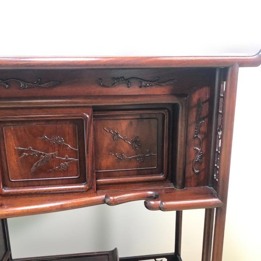 中国家具 唐木 飾り棚 茶棚 木製 彫刻 透かし彫り 収納棚 260126-3