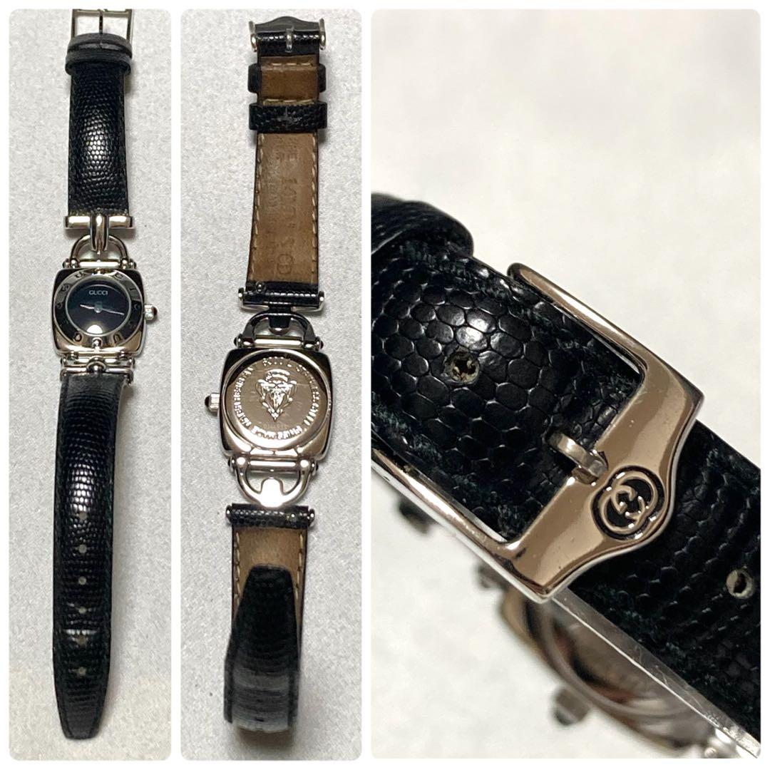 【新品電池/稼働】グッチ ホースビット 6300L 腕時計 シルバー 純正ベルト