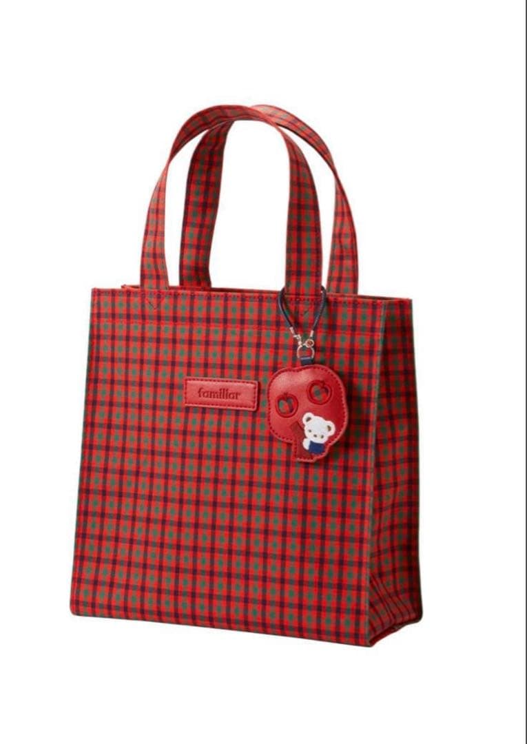 新品未開封　ファミリア　トートバッグ　赤チェック　小