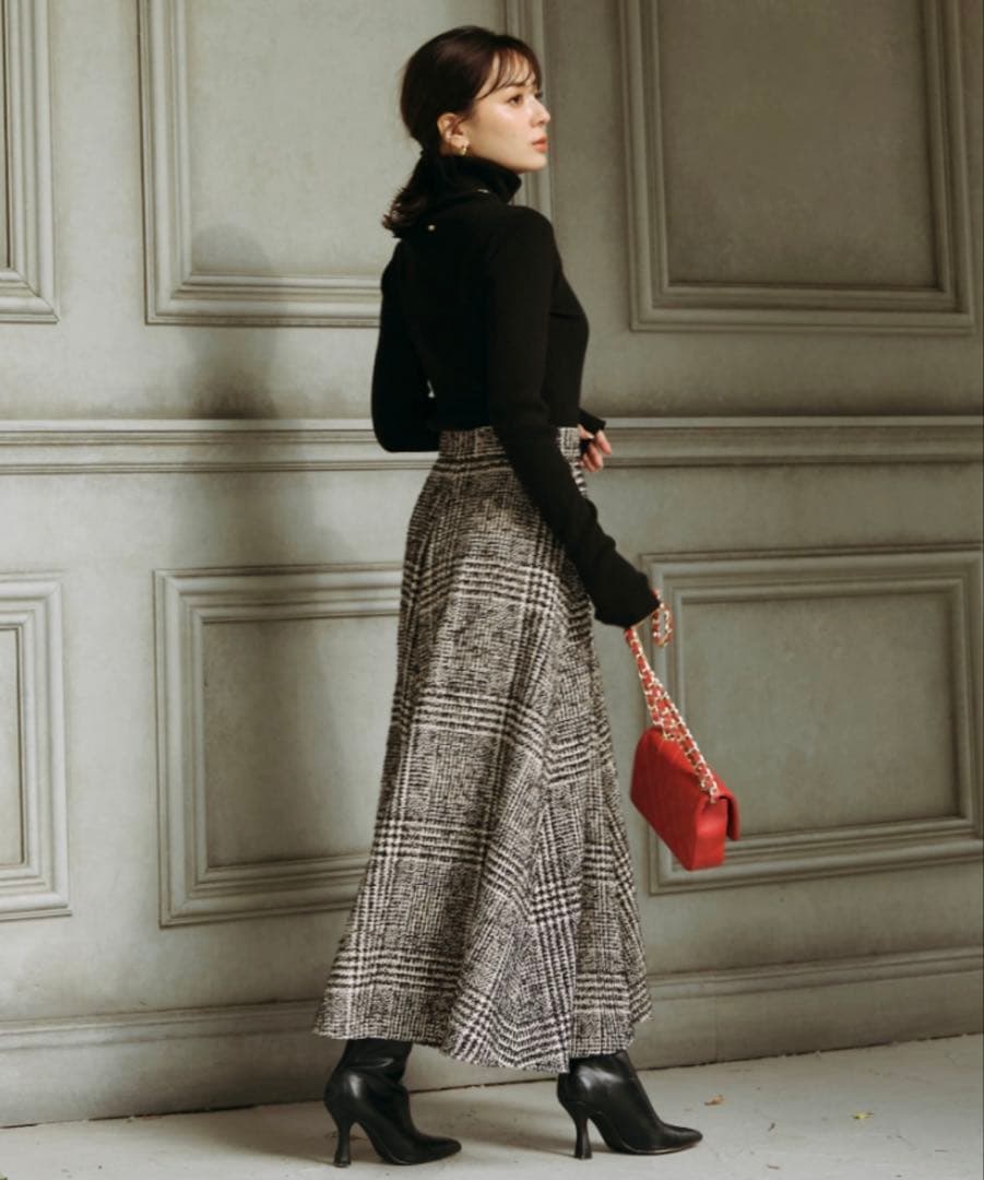 【新品未使用】ウールチェックツイードフレアスカート アニュアンス anuans