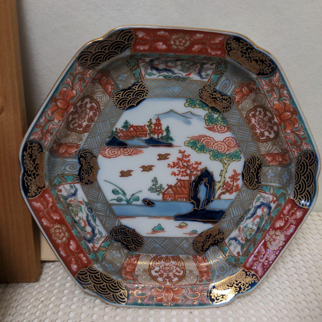 有田焼　幸楽窯　錦色絵山水銘々皿　5枚揃　未使用品