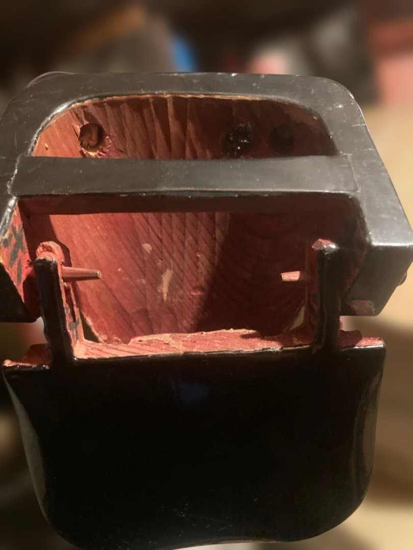 【正月】縁起物　お年玉　獅子舞　ビンテージ木製　レトロ　漆黒塗　こども　成長祈願