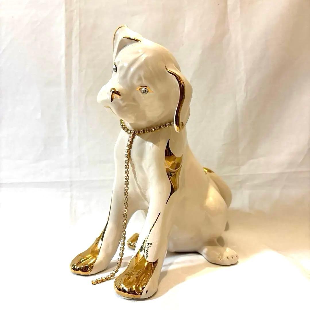 24金メッキ、スワロフスキー使用！　AHURA ボクサー犬　置物　イタリア製