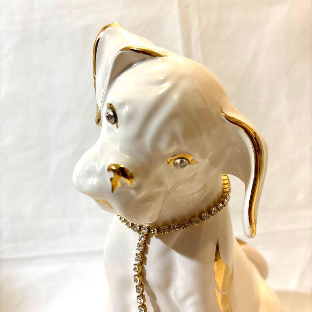 24金メッキ、スワロフスキー使用！　AHURA ボクサー犬　置物　イタリア製