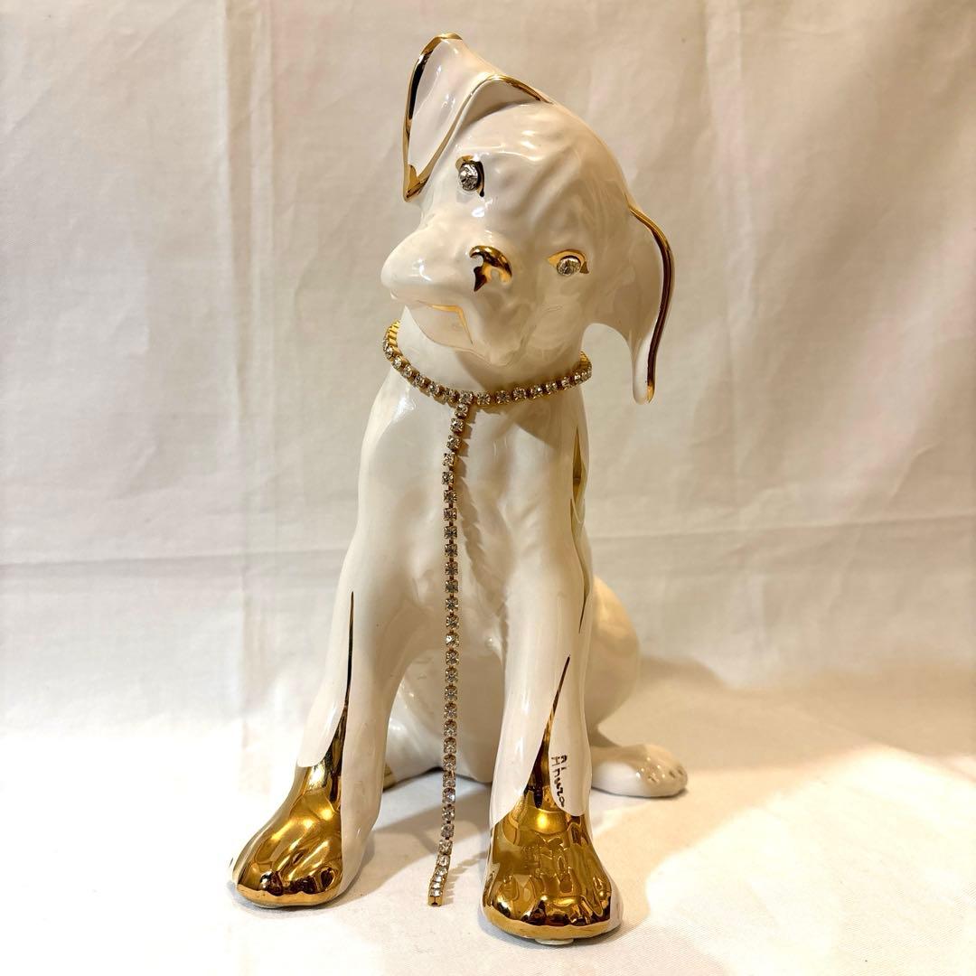 24金メッキ、スワロフスキー使用！　AHURA ボクサー犬　置物　イタリア製