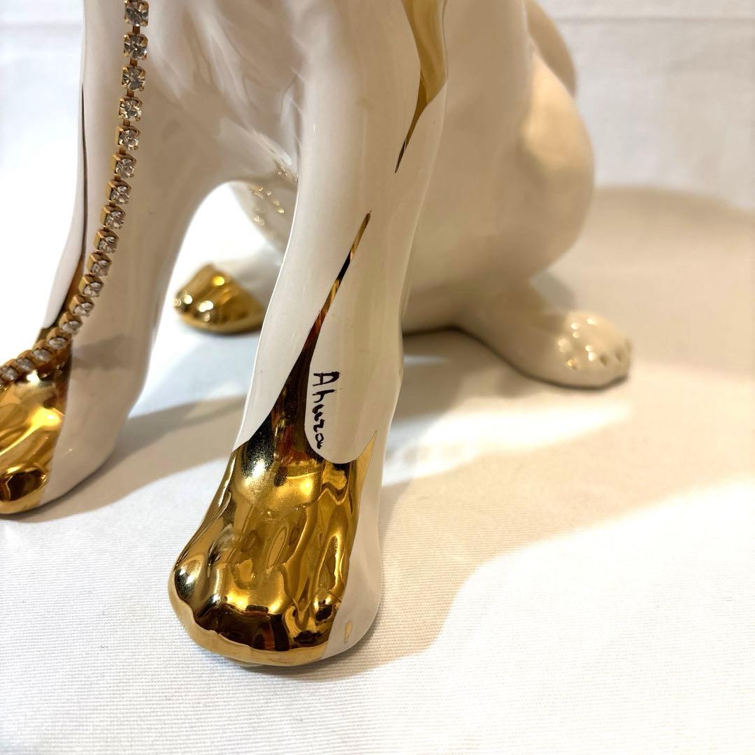 24金メッキ、スワロフスキー使用！　AHURA ボクサー犬　置物　イタリア製