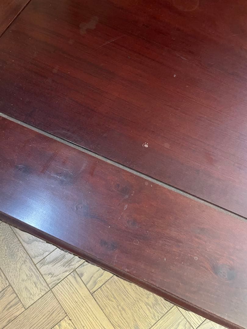 高級唐木　獅子龍彫刻付き漆仕上げ長座卓　150センチ幅テーブル一枚板　座卓