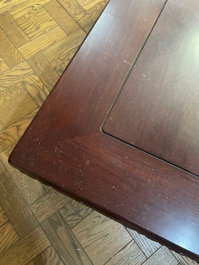 高級唐木　獅子龍彫刻付き漆仕上げ長座卓　150センチ幅テーブル一枚板　座卓