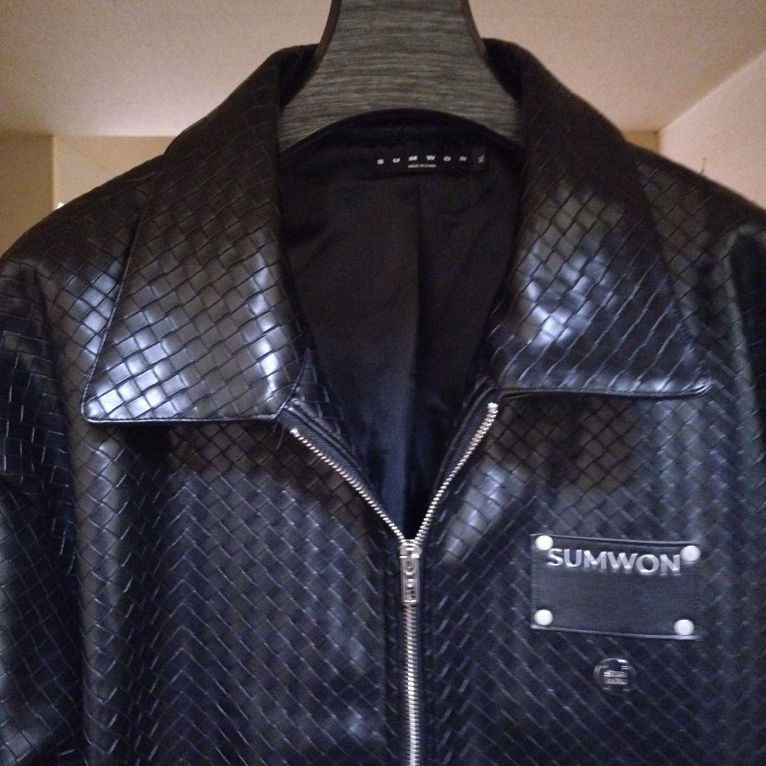 ウ*ク様 SUMWON# ブラック#レザー#ライダースジャケット#革編み込み仕上
