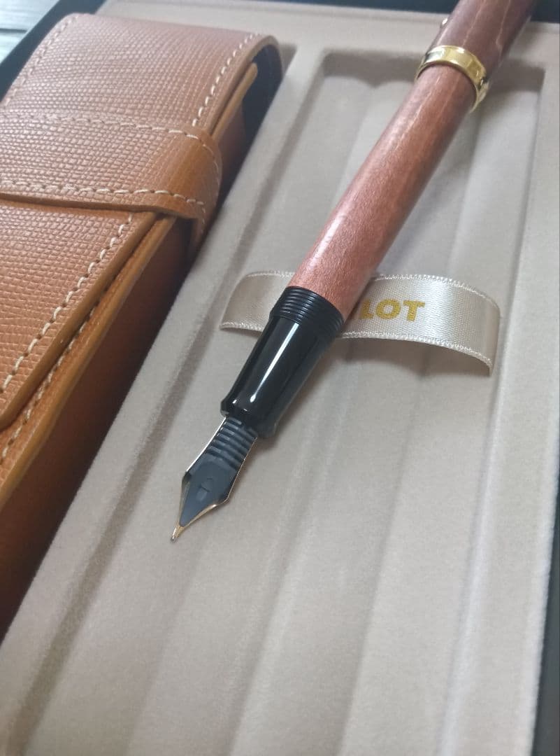 PILOT 木目調 万年筆 Bペン先 ケース付