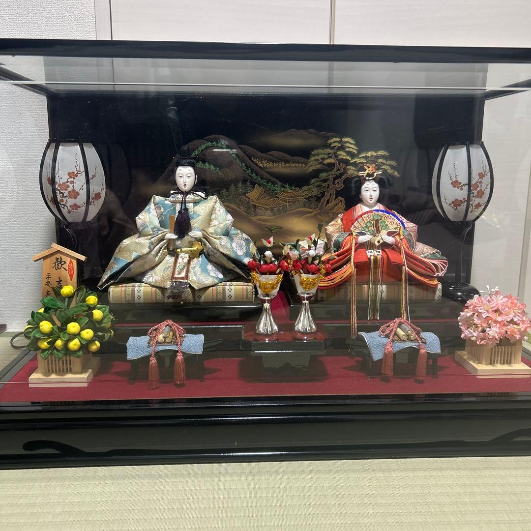雛人形セット 平安春峰作　和風ランプガラスケース付き