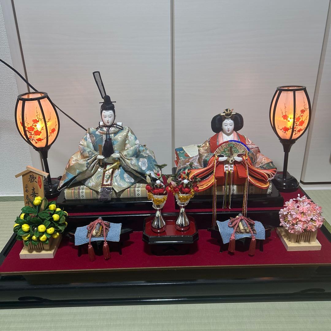 雛人形セット 平安春峰作　和風ランプガラスケース付き