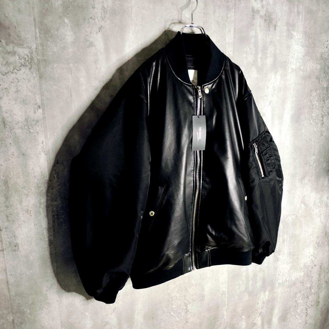 新品タグ★クライミー 羊革 ナイロン切替 MA-1 レザーボンバージャケット L
