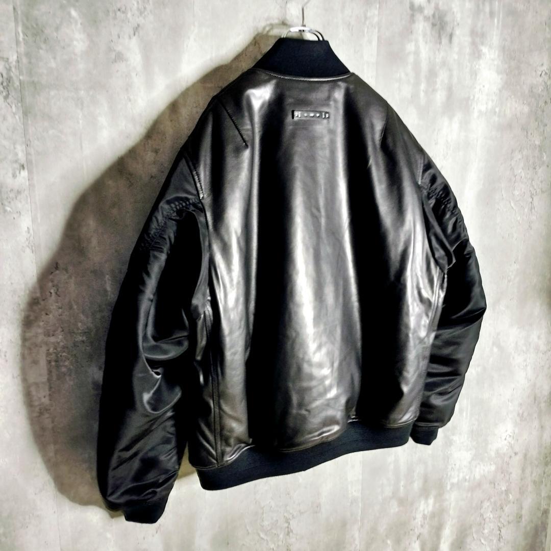 新品タグ★クライミー 羊革 ナイロン切替 MA-1 レザーボンバージャケット L