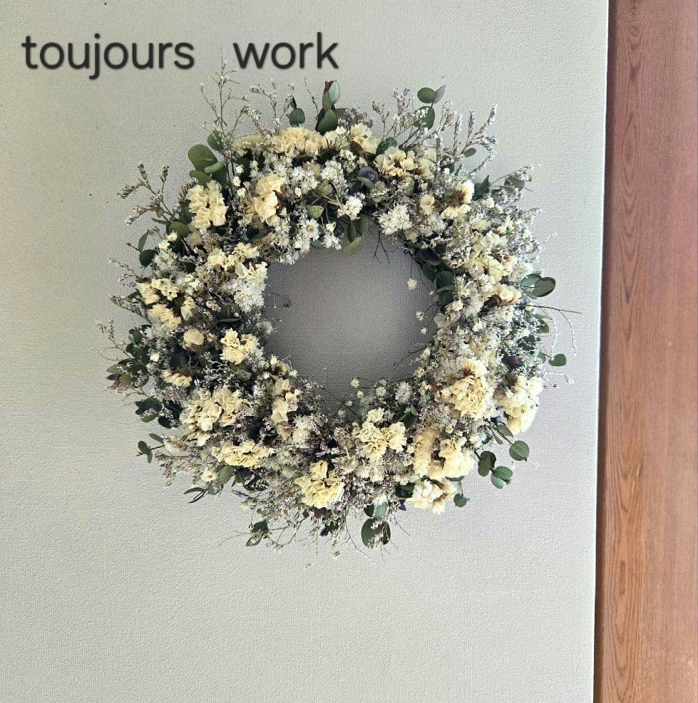 ハーフリース　ドライフラワーリース　ナチュラル