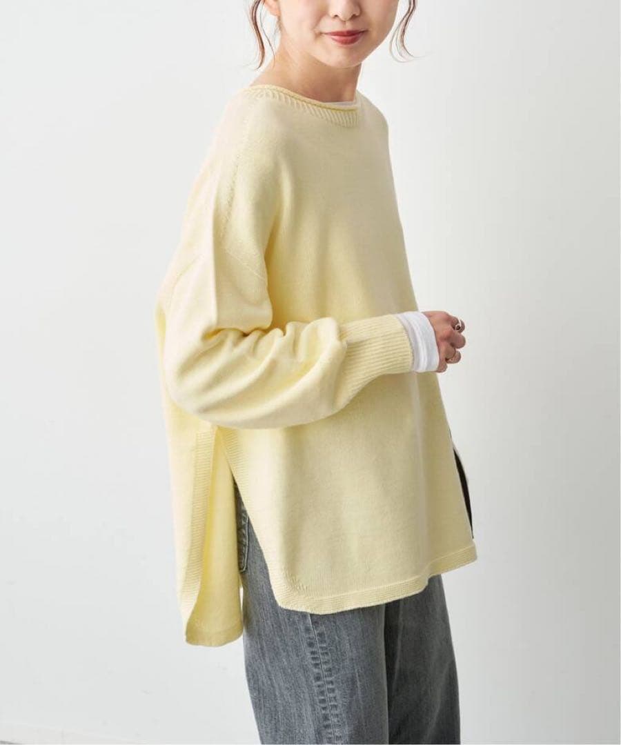 今期　バルキーヤーンルーズボートネックニット　スピック＆スパン