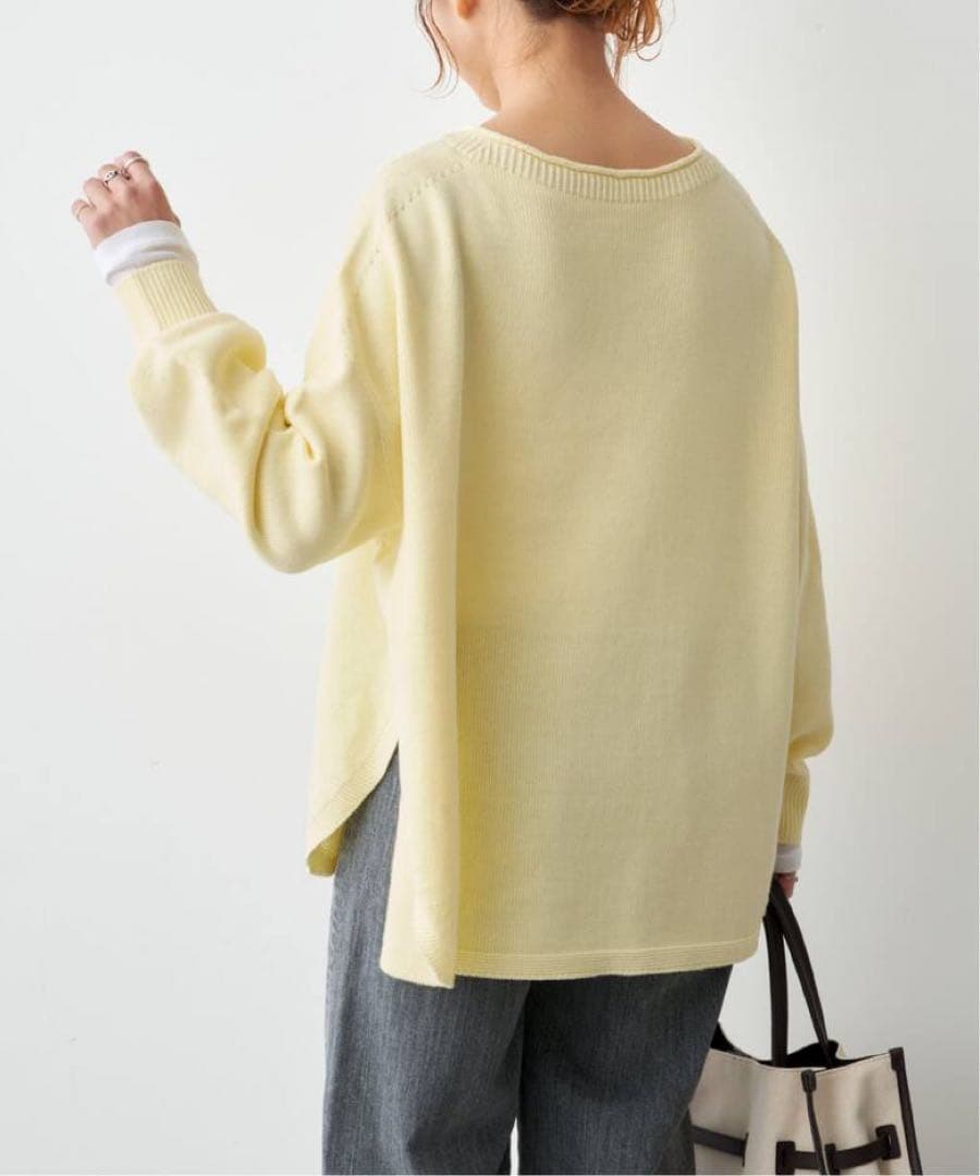 今期　バルキーヤーンルーズボートネックニット　スピック＆スパン