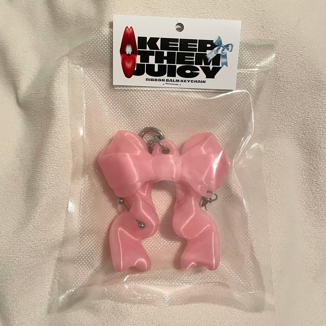 【新品未使用】JIMI リボンバームキーチェーン　クリアピンク