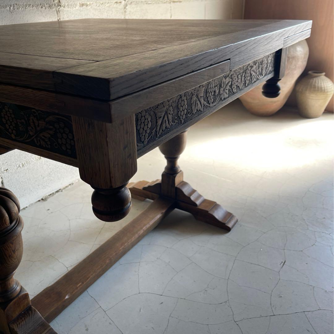 アンティーク　英国　ドローリーフテーブル　オーク材　伸長式　エクステンション