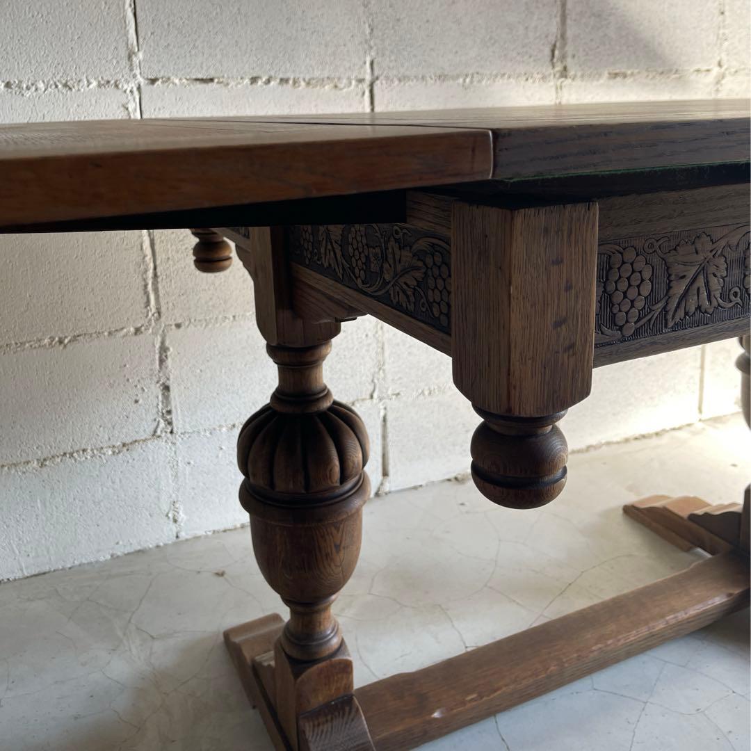 アンティーク　英国　ドローリーフテーブル　オーク材　伸長式　エクステンション