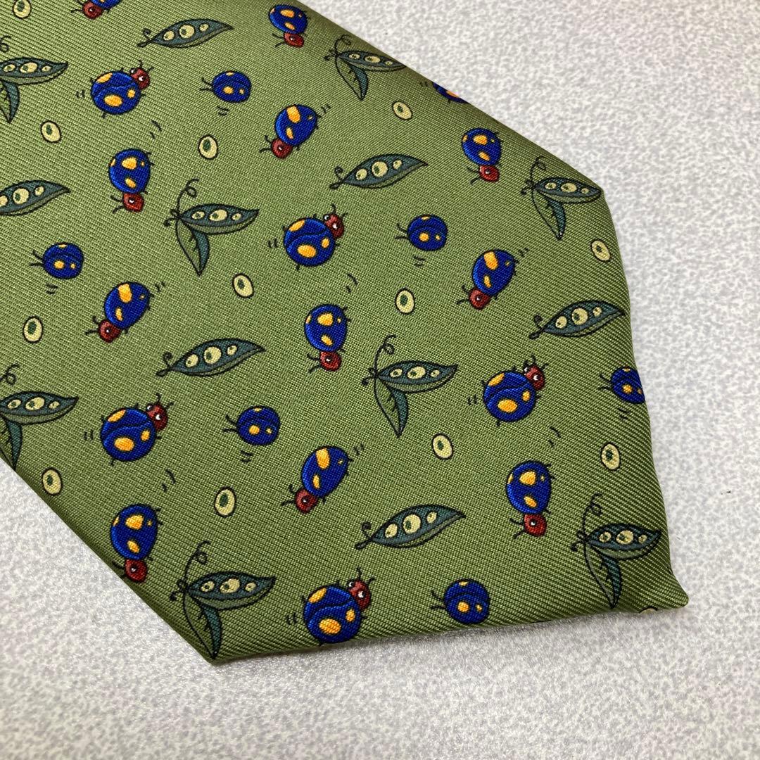 新品　エルメス　ネクタイ　03 てんとう虫柄　ベルト　財布　グリーン