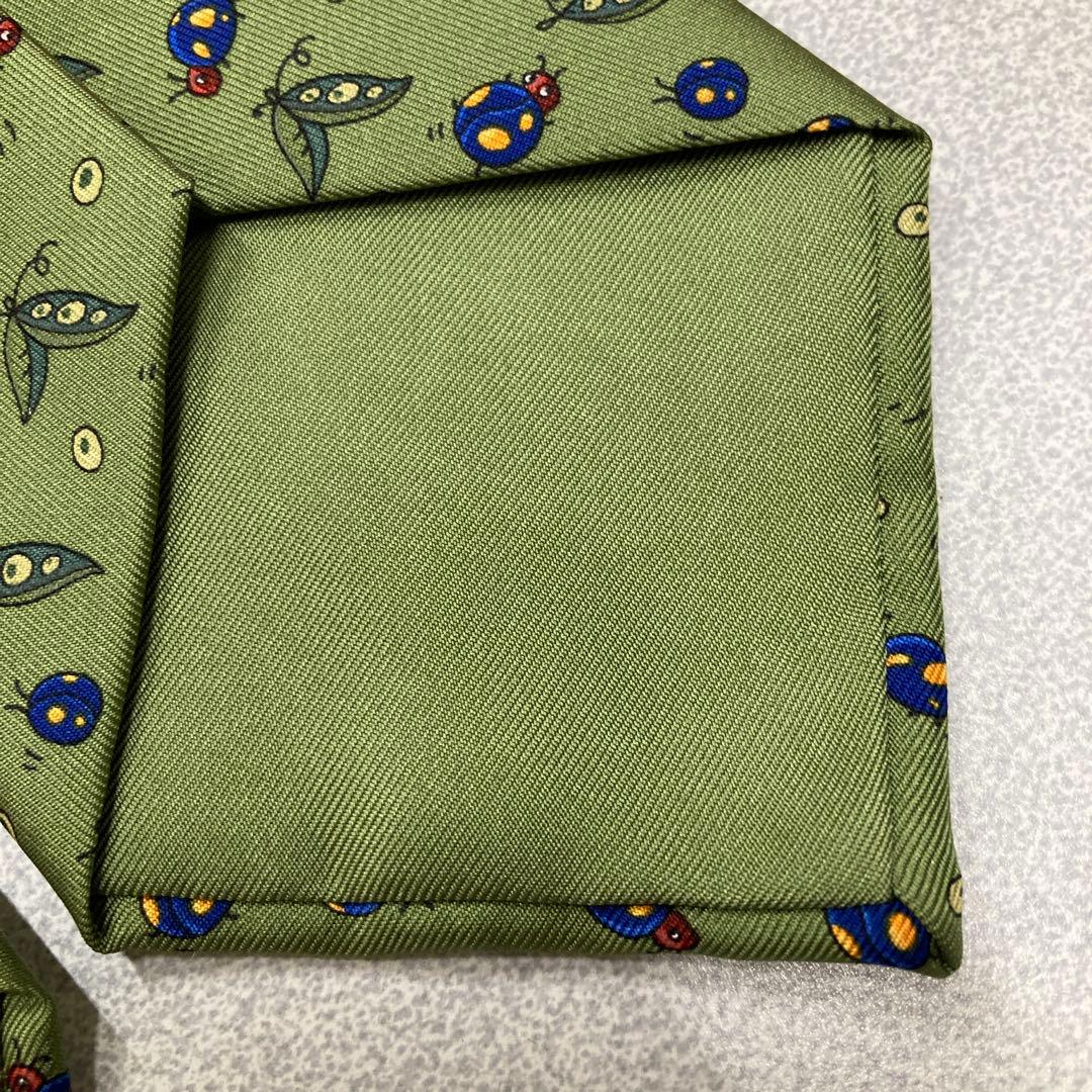 新品　エルメス　ネクタイ　03 てんとう虫柄　ベルト　財布　グリーン