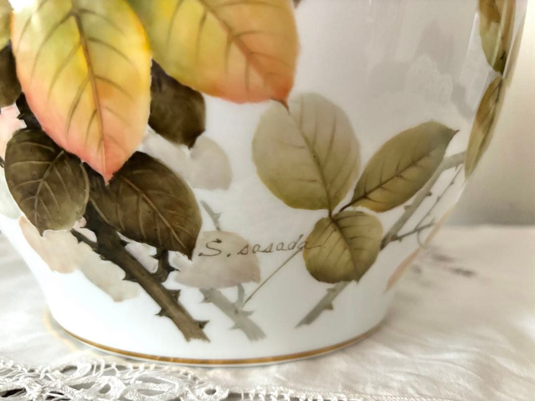 大倉陶園　クラシックローズ　手描き　花器　花瓶