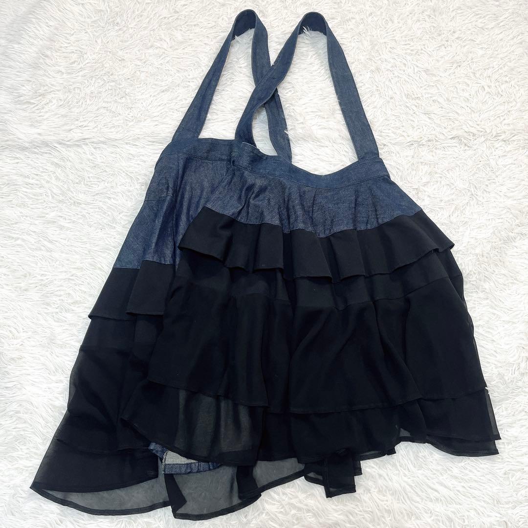 美品✨トリコ コムデギャルソン　デニム　フリル　吊りスカート　シアー　ドッキング