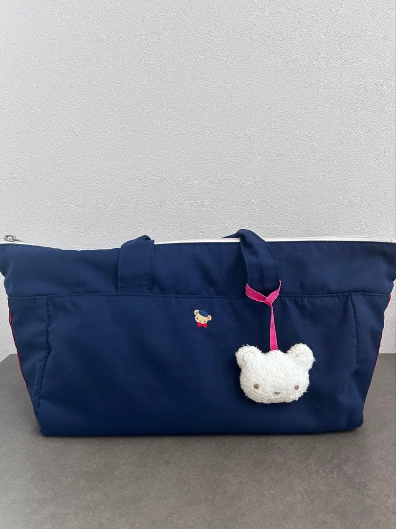 familiar ネイビー 2WAYバッグ クマチャーム付き