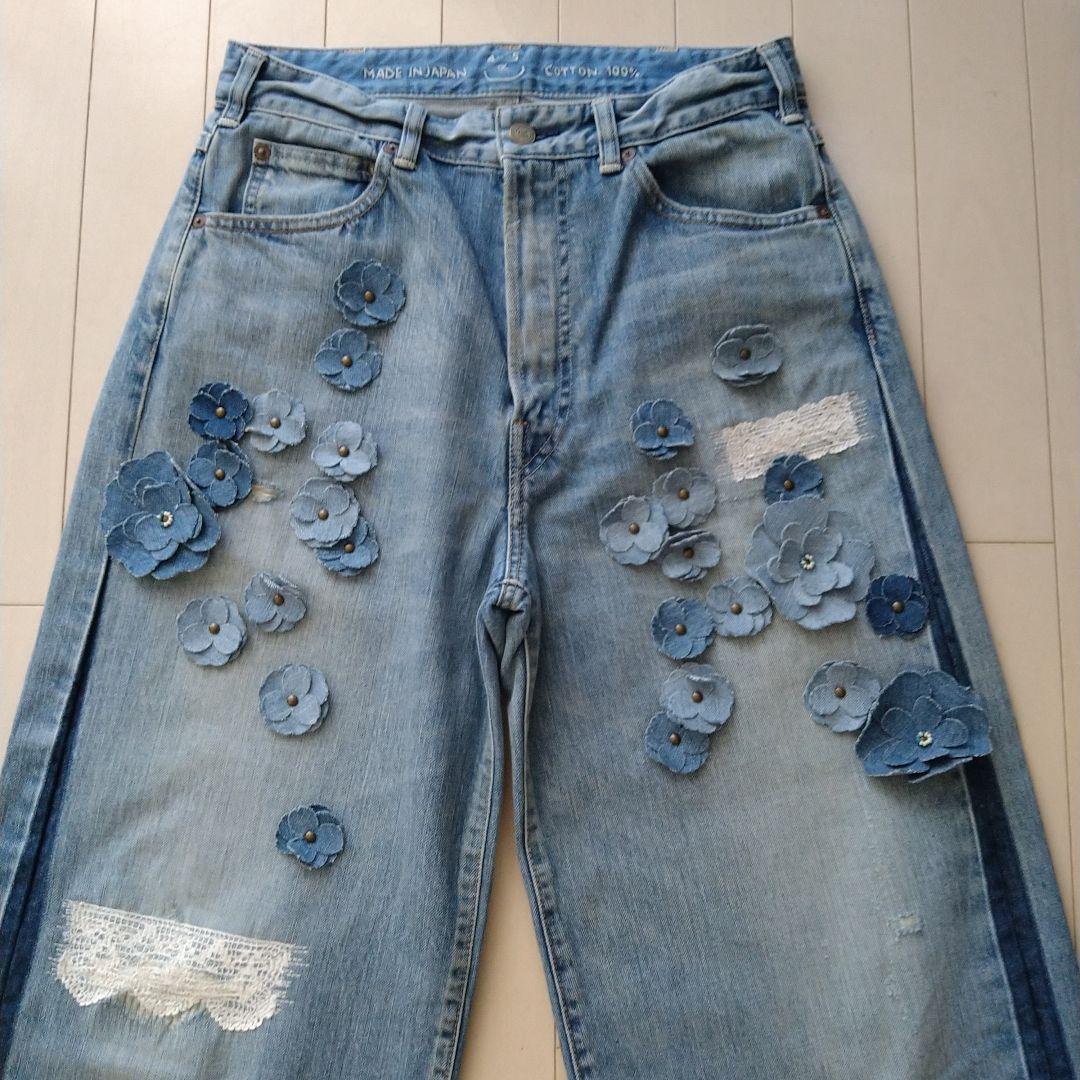 ★45R★ライ麦デニムのバチ比女　遖あっぱれ加工（フルール・清）29インチ