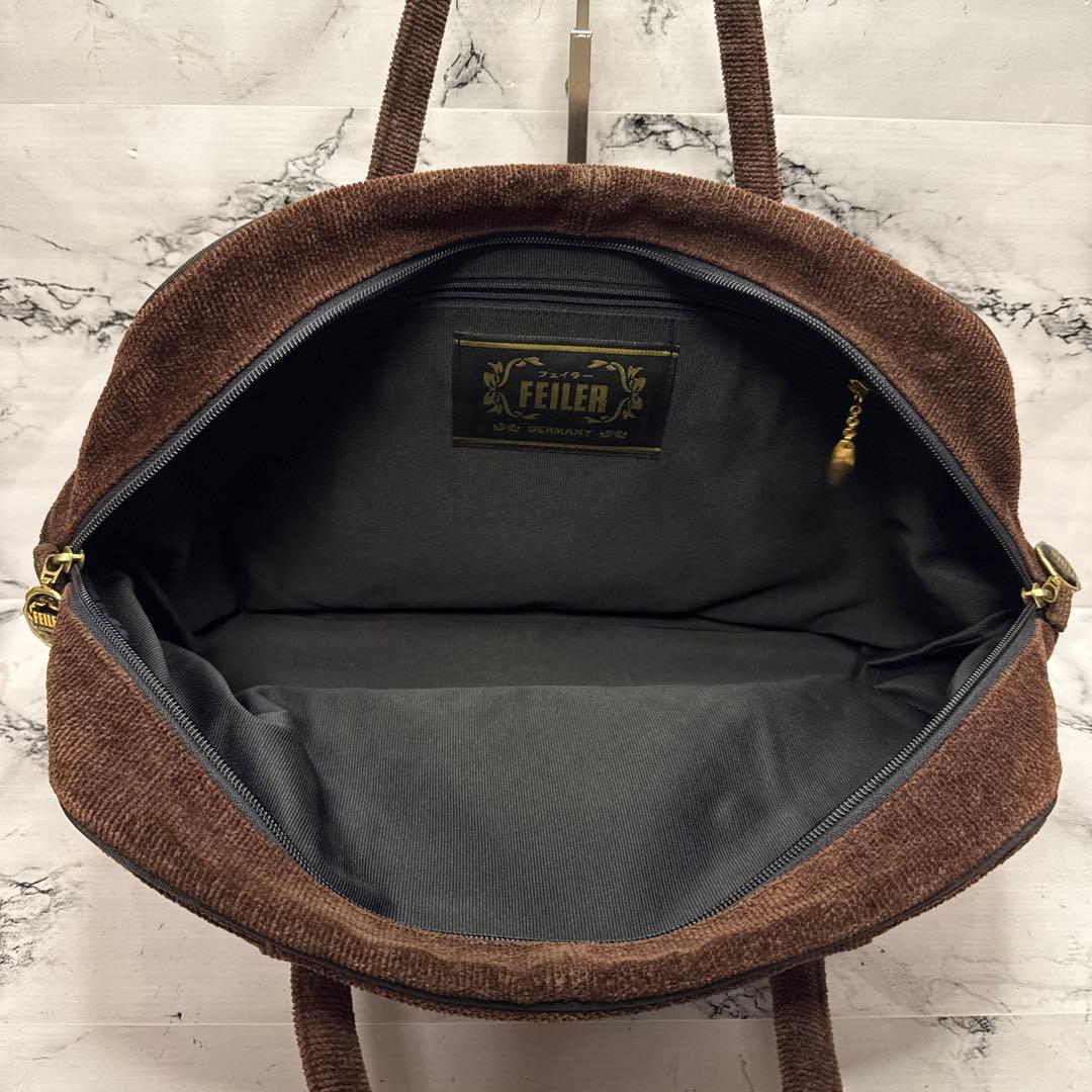 (美品)大人気、フェイラー、ボストンバッグ、大容量、シェニール織、人気色、茶、金