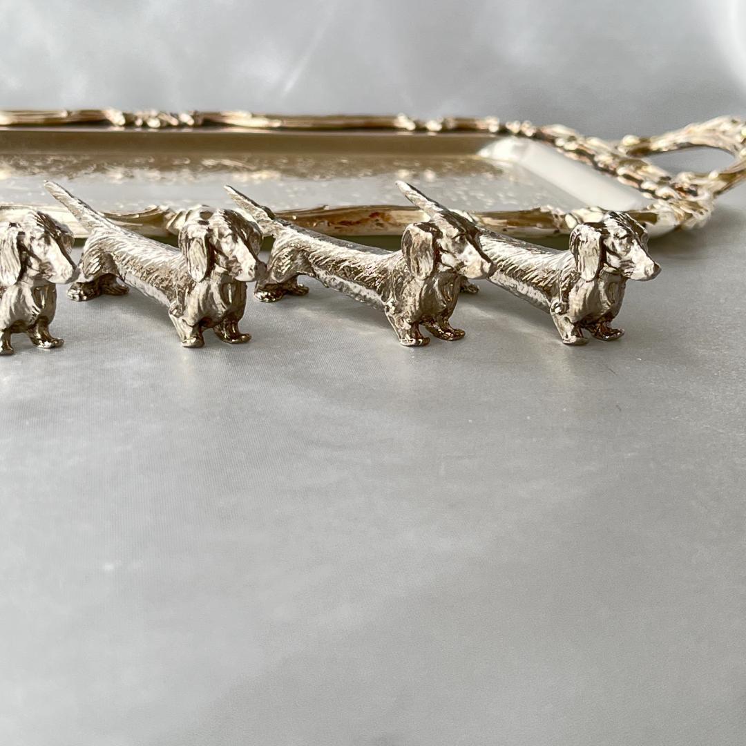 【仏蘭西】 ダックスフンドのナイフレスト 5個組【シルバープレート】