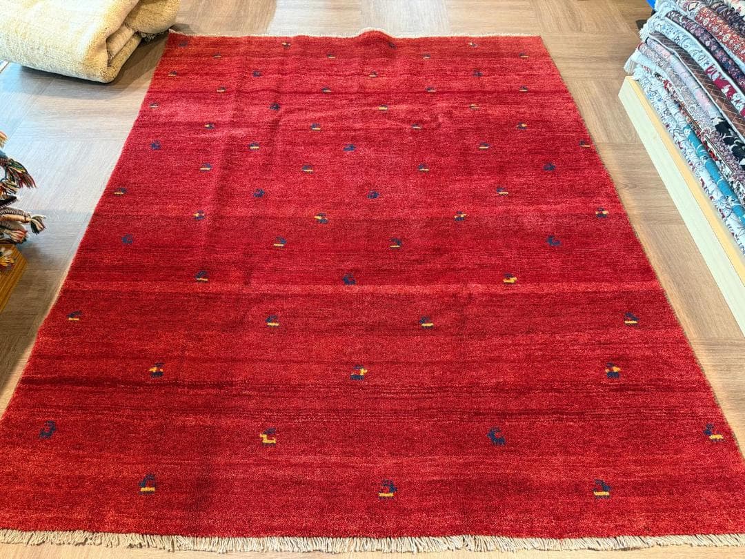 手織り 250x203cm ギャッベ ペルシャ絨毯 ギャッベ リビング レッド