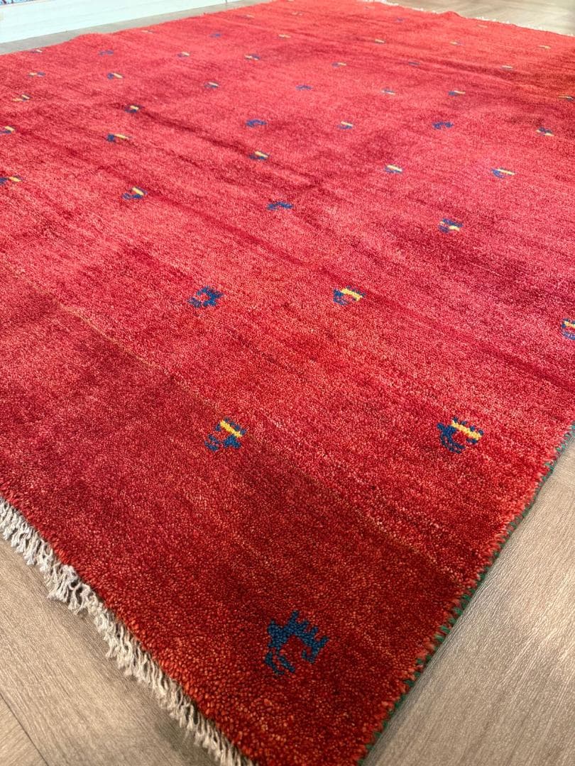 手織り 250x203cm ギャッベ ペルシャ絨毯 ギャッベ リビング レッド