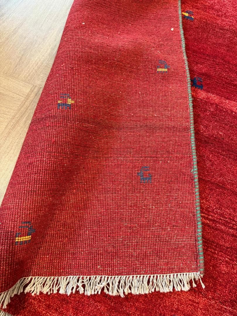 手織り 250x203cm ギャッベ ペルシャ絨毯 ギャッベ リビング レッド