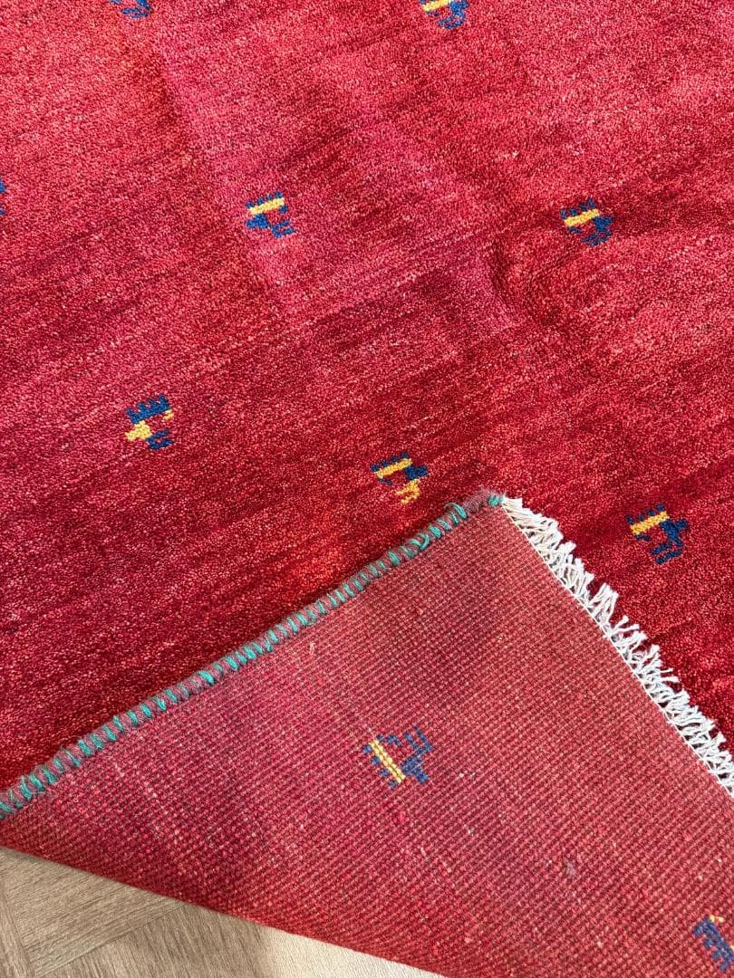 手織り 250x203cm ギャッベ ペルシャ絨毯 ギャッベ リビング レッド