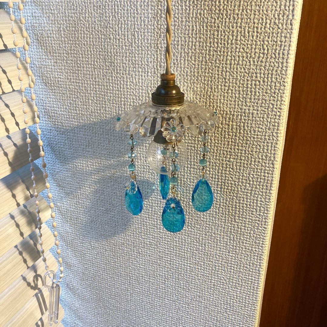 ミニシャンデリア　1920年　フランスアンティーク　ブルードロップ