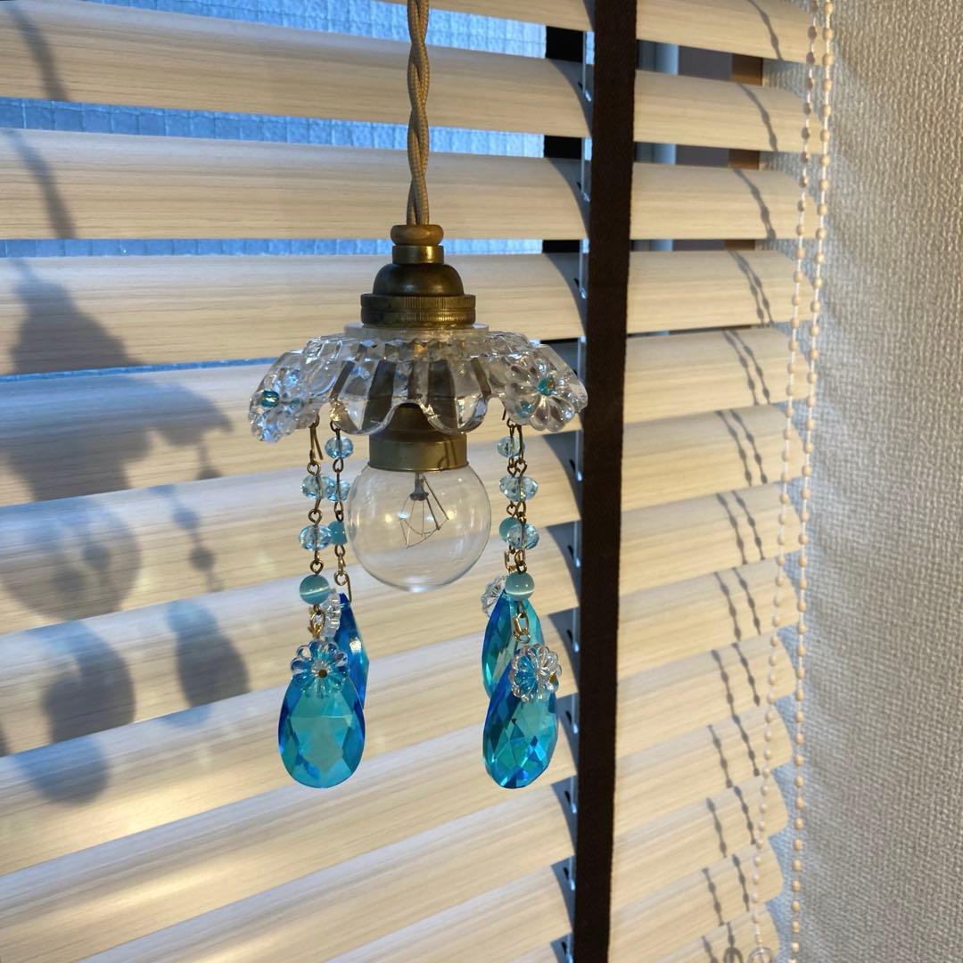 ミニシャンデリア　1920年　フランスアンティーク　ブルードロップ