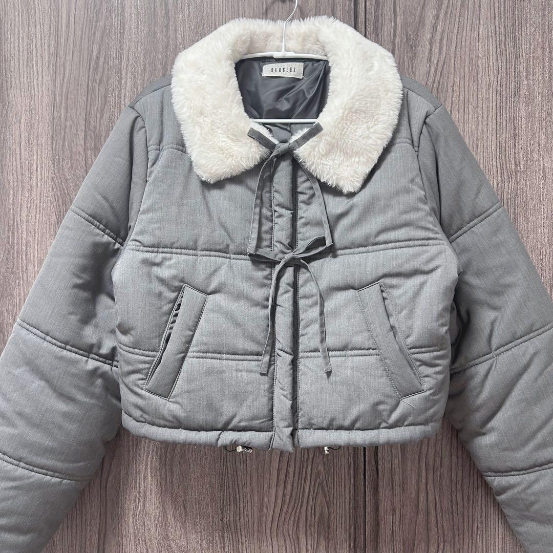 BUBBLES バブルス ファーカラーショートダウン グレー