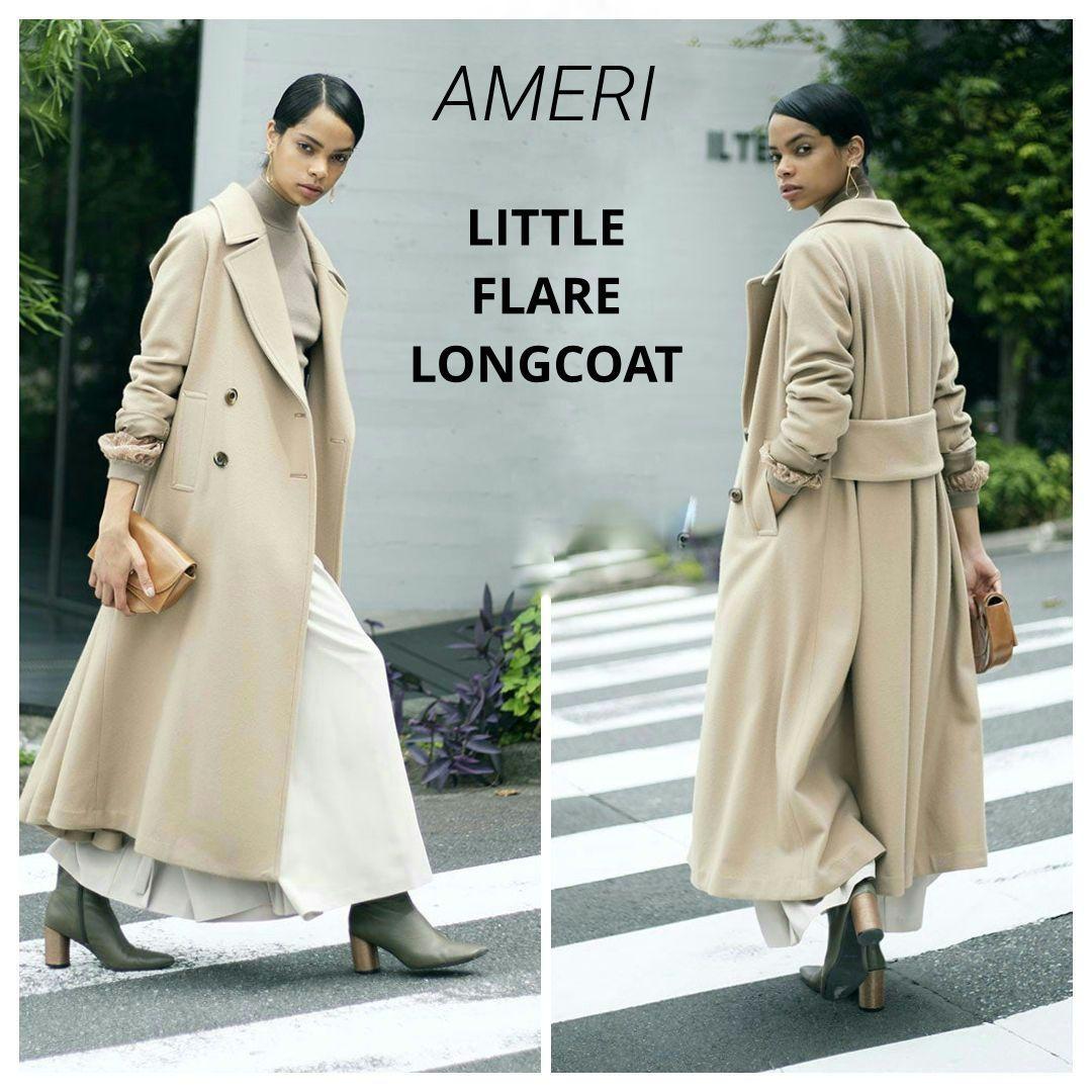 AMERI アメリ リトルフレアロングコート ベージュ M ウール100%