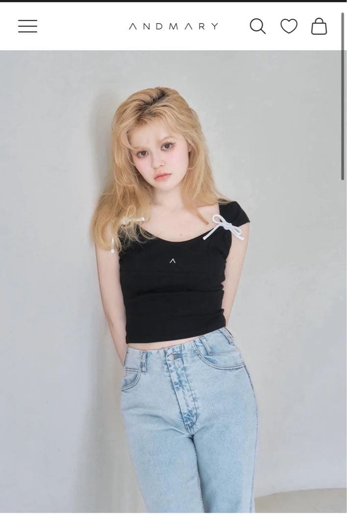 トップス andmary Tina ribbon tops black