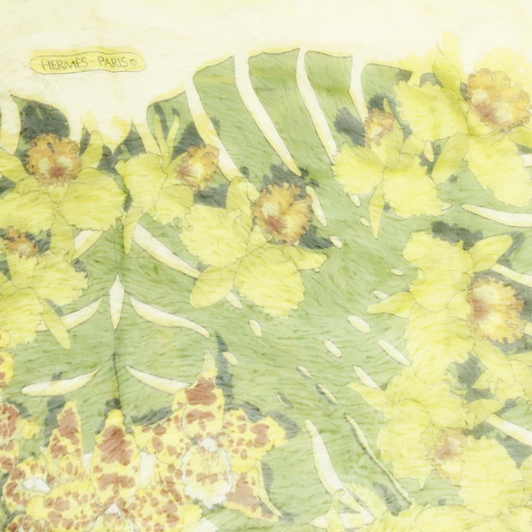 激レア 極美品 エルメス スカーフ 花柄 大判 薄手 イエロー HERMES
