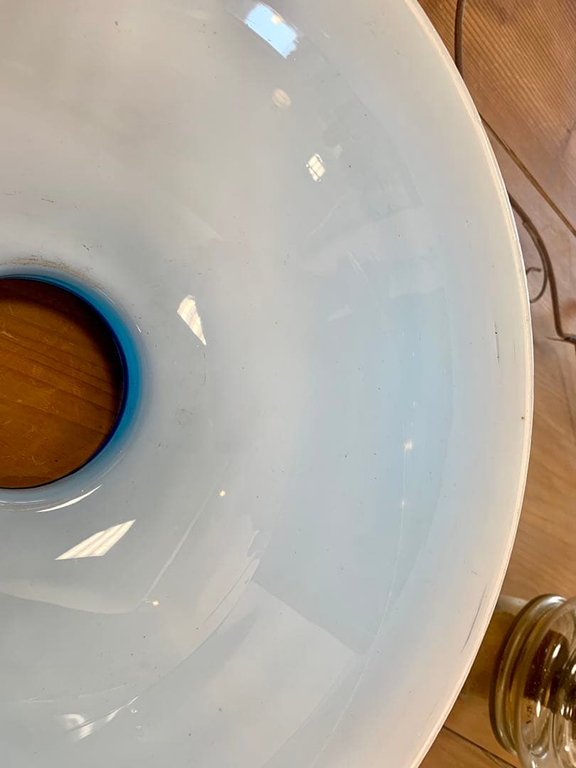 オイルランプ　和ガラス　ブルーガラス　当時もの　可動品　電笠　大正　昭和レトロ