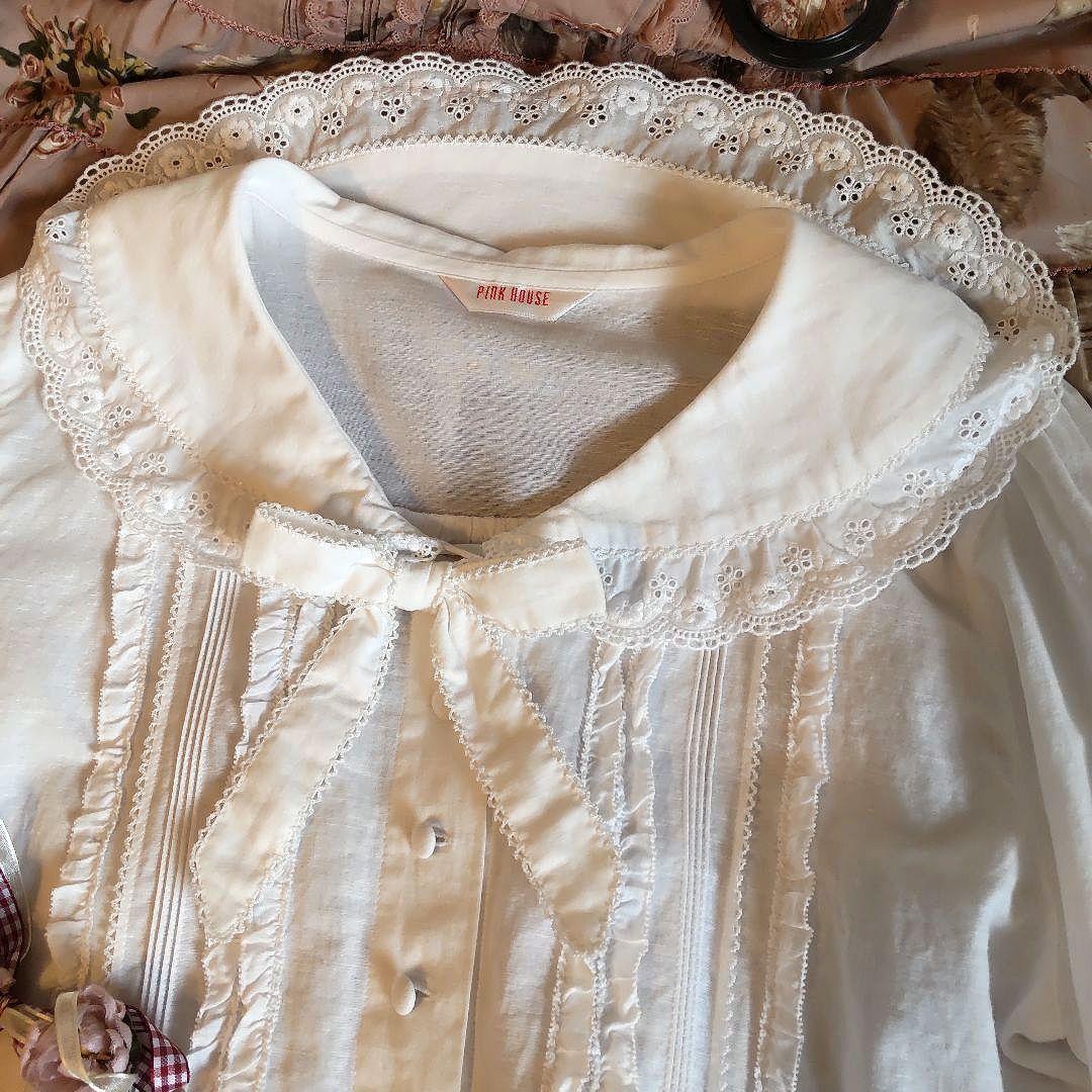＊ピンクハウス＊薔薇刺繍コットンレース使いリボンブラウス♪草上のお茶会シリーズ
