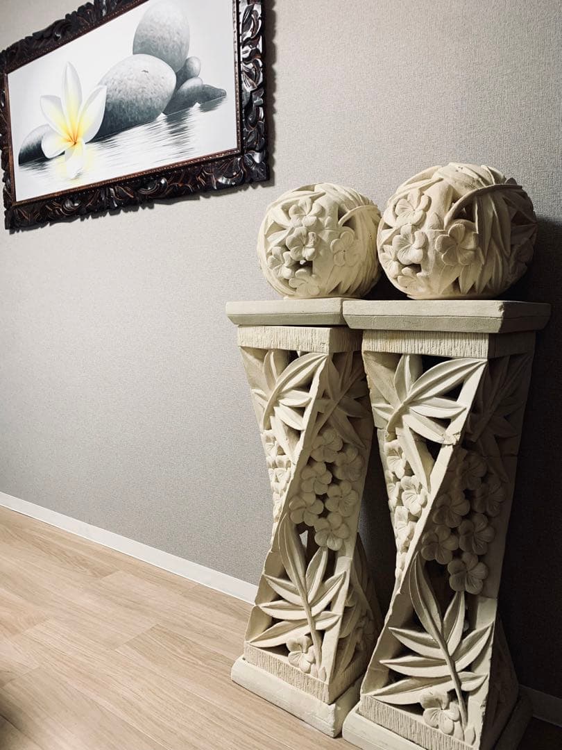 石彫刻　装飾台座　パラスストーン　アジアン　バリ風　オブジェ　パラス石