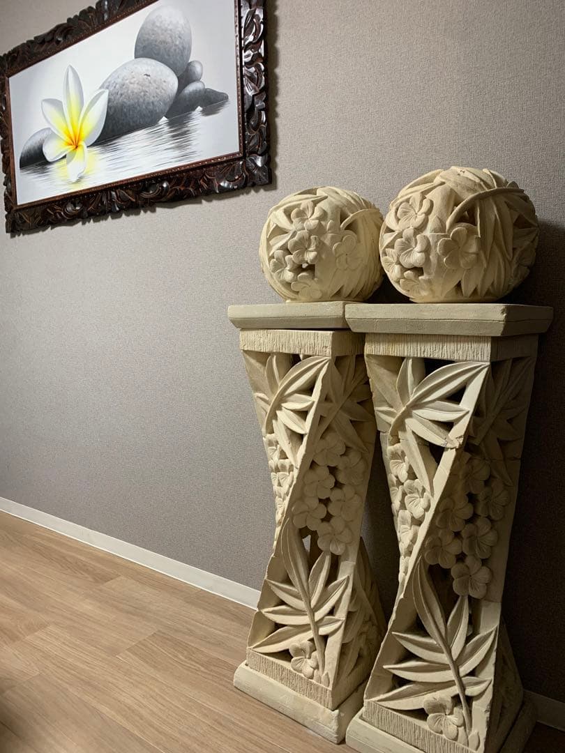 石彫刻　装飾台座　パラスストーン　アジアン　バリ風　オブジェ　パラス石