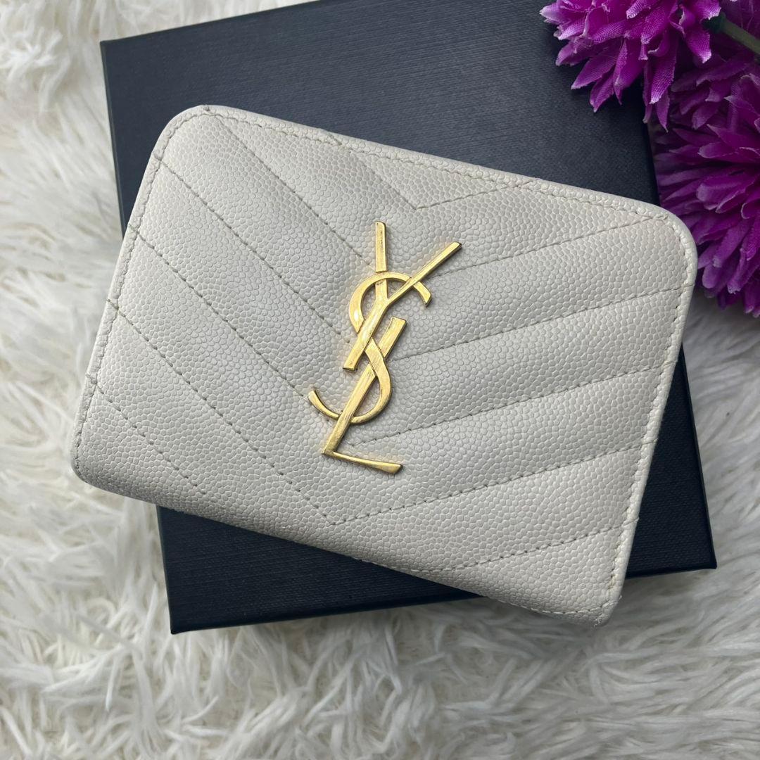極美品✨イヴサンローラン YSL 財布 コンパクト ホワイト系 レディース