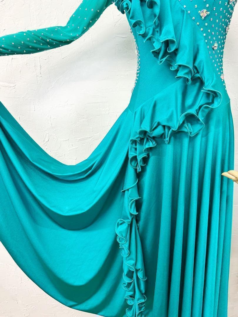 ミミ【Lサイズ】エメラルドグリーン　フリルワンピースドレス　ｇ034