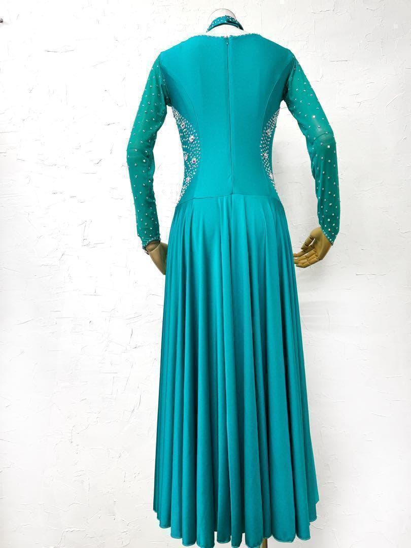 ミミ【Lサイズ】エメラルドグリーン　フリルワンピースドレス　ｇ034