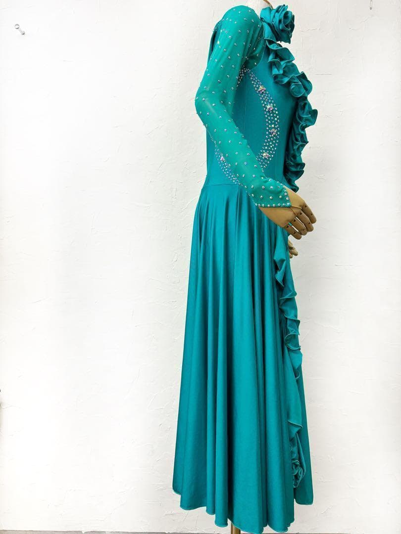 ミミ【Lサイズ】エメラルドグリーン　フリルワンピースドレス　ｇ034